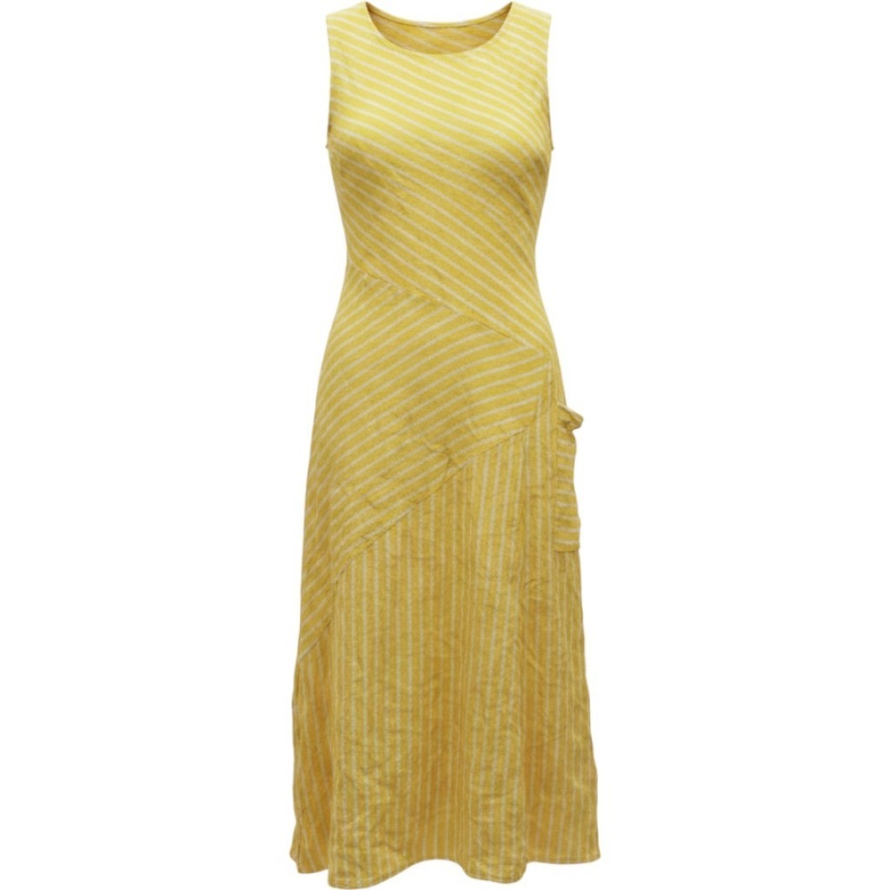 Meo Meli Women's Yellow White Stripe Linen Blend Sleeveless Midi Maxi Dress